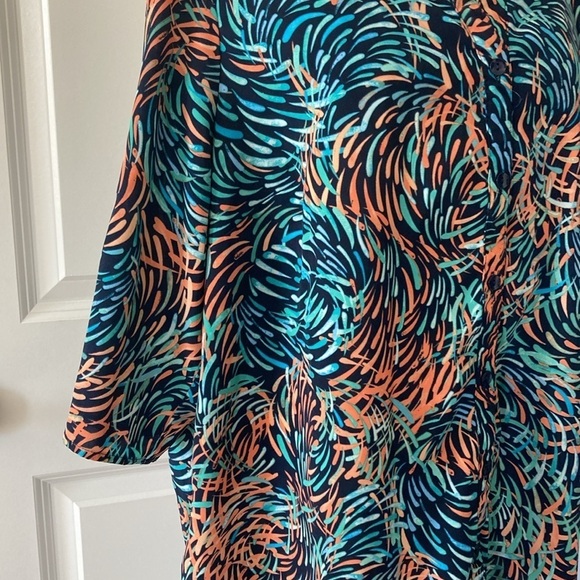 Catherines petite 14 16 0XWP button down 3/4 sleeves blue green orange - Picture 4 of 11